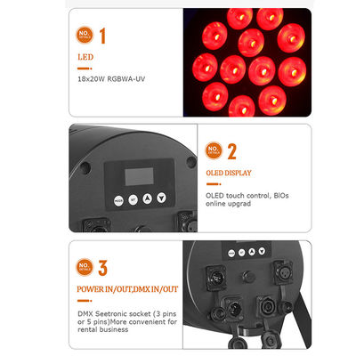Наружный светодиодный свет IP65 водонепроницаемый 18x20W LED Par RGBWA+UV 6 в 1 DMX512 Свет для свадебной вечеринки Дискотека События Фасад здания