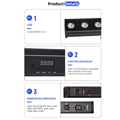 Светодиодный светильник IP20 DMX512 Усовершенствованное интеллектуальное музыкальное решение 24*2W RGBW LED Линейный бар Настенный светильник