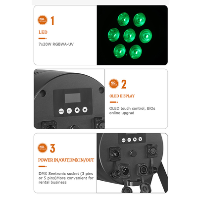 7x20w IP65 DMX512 Сценические барные огни для вечеринок RGBWA-UV 6-в-1 Светодиодный прожектор для дискотек и вечеринок