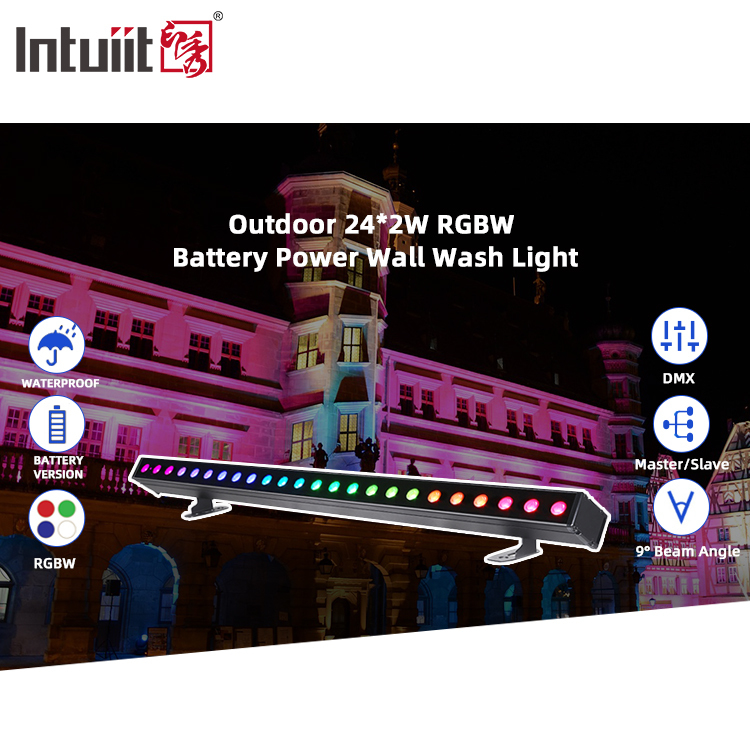 Светодиодный настенный светильник Battery Power 24x2W DMX512, IP65, водонепроницаемый, с эффектами RGBW для коммерческого наружного освещения