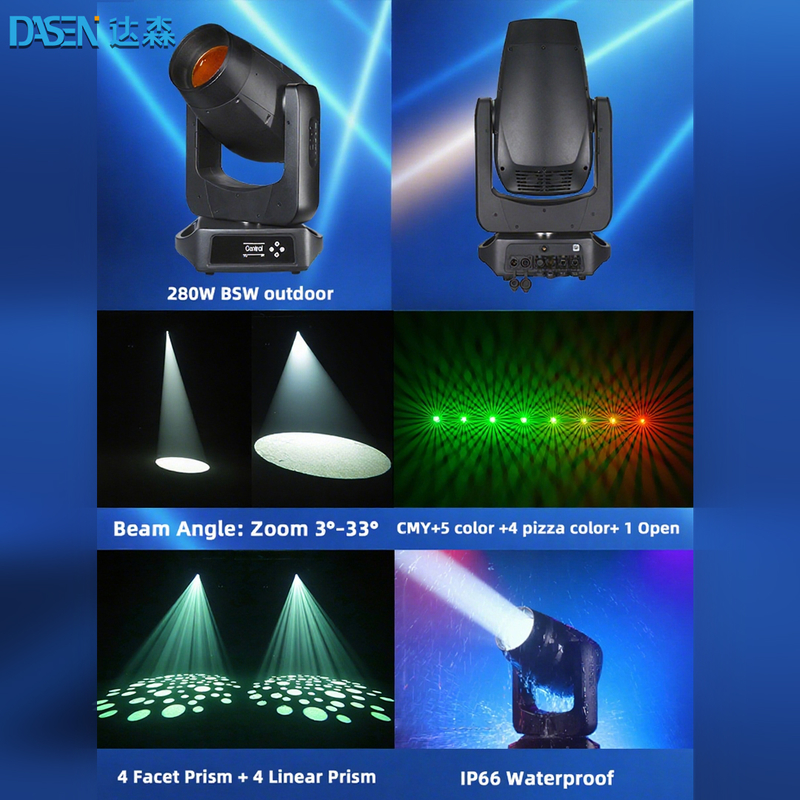 2025 BSW 280W Светодиодный вращающийся головной сценический светильник DMX512 Beam Spot Wash 3-в-1 для DJ дискотеки CMY